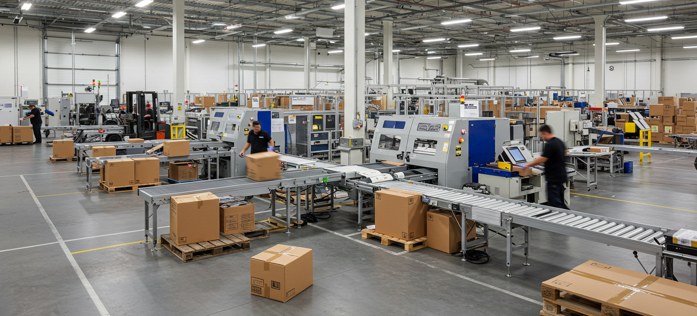 a production floor with busy workers