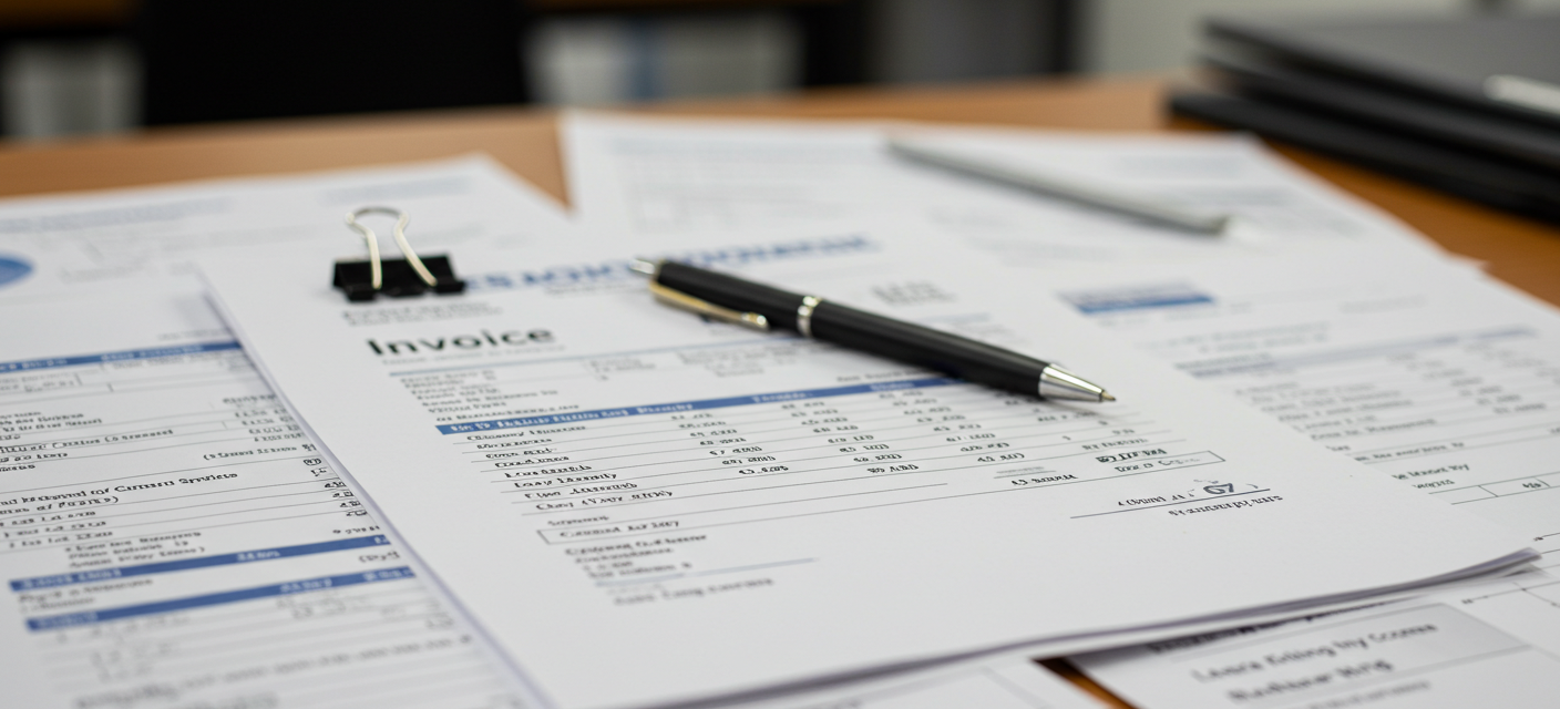 a pen over an invoice paper