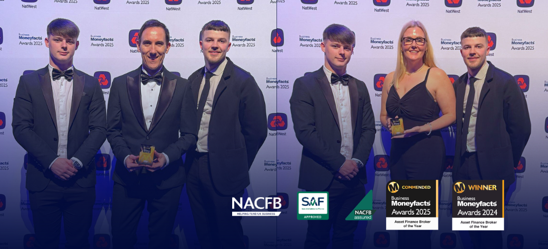 Chris MacManus posing with his colleagues at the 2025 business moneyfacts awards
