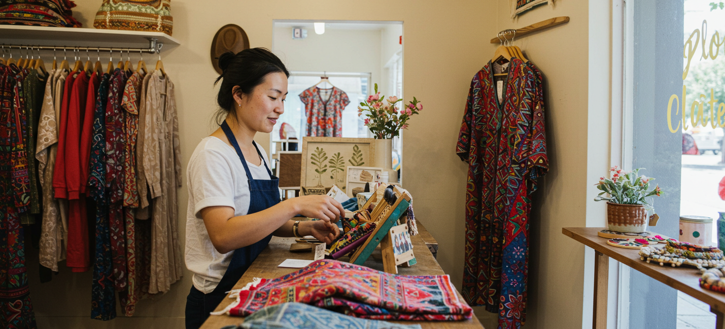 a business owner sorting her products