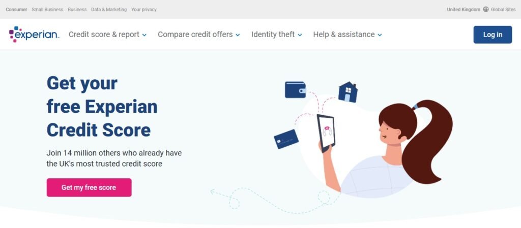 snip of experian's page featuring their free credit score check service